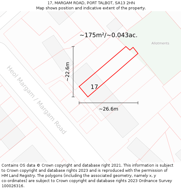 17, MARGAM ROAD, PORT TALBOT, SA13 2HN: Plot and title map
