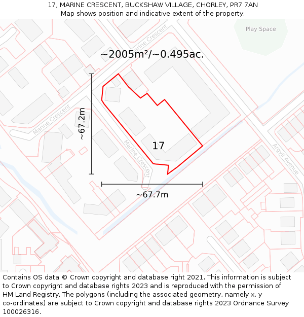 17, MARINE CRESCENT, BUCKSHAW VILLAGE, CHORLEY, PR7 7AN: Plot and title map