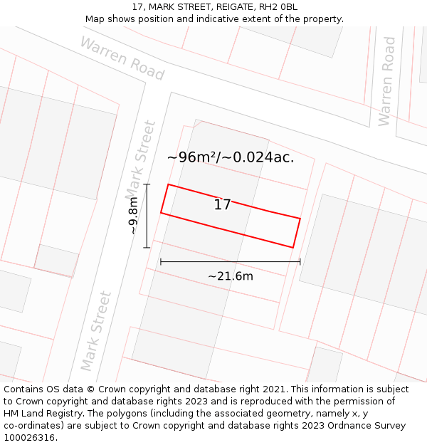 17, MARK STREET, REIGATE, RH2 0BL: Plot and title map