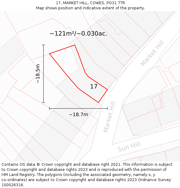 17, MARKET HILL, COWES, PO31 7TR: Plot and title map