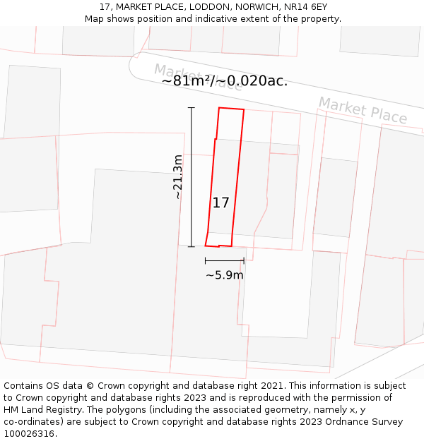 17, MARKET PLACE, LODDON, NORWICH, NR14 6EY: Plot and title map