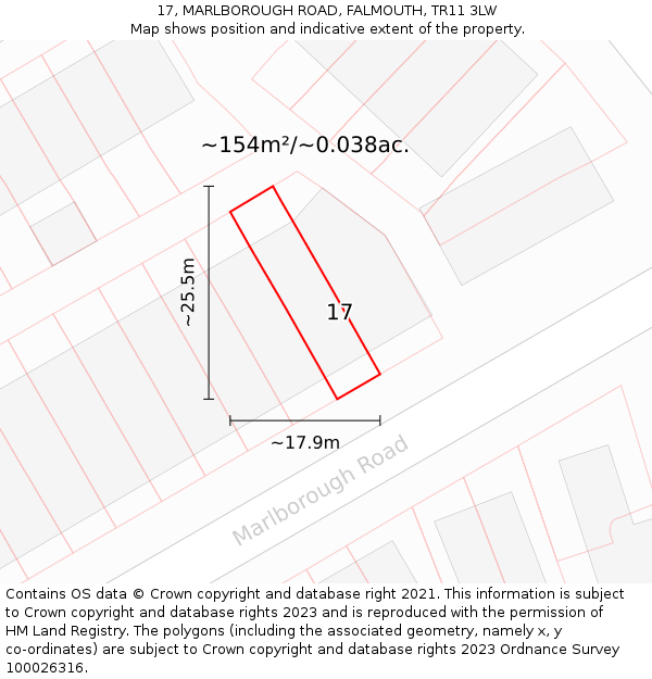 17, MARLBOROUGH ROAD, FALMOUTH, TR11 3LW: Plot and title map