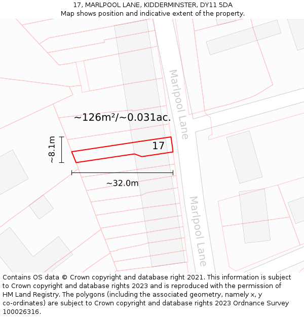 17, MARLPOOL LANE, KIDDERMINSTER, DY11 5DA: Plot and title map