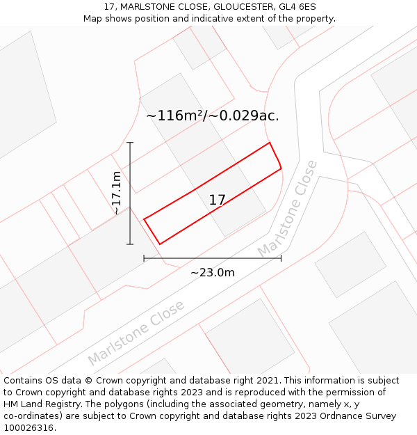17, MARLSTONE CLOSE, GLOUCESTER, GL4 6ES: Plot and title map