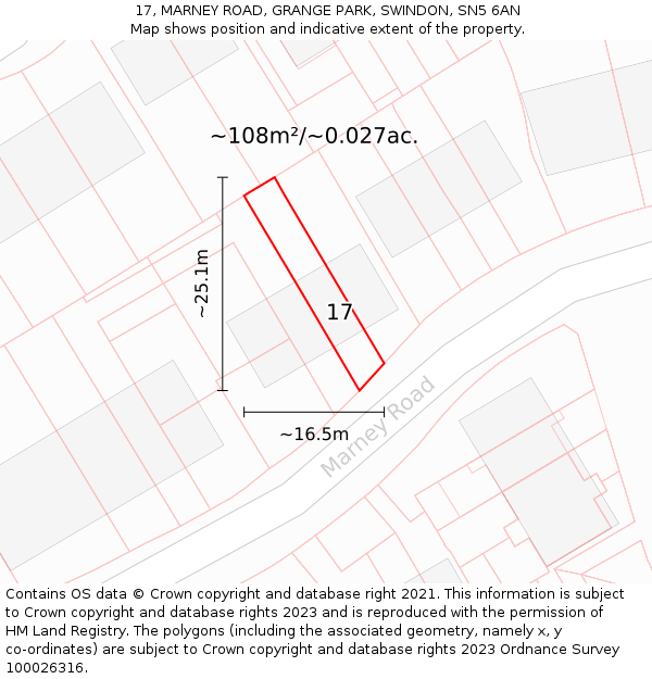 17, MARNEY ROAD, GRANGE PARK, SWINDON, SN5 6AN: Plot and title map