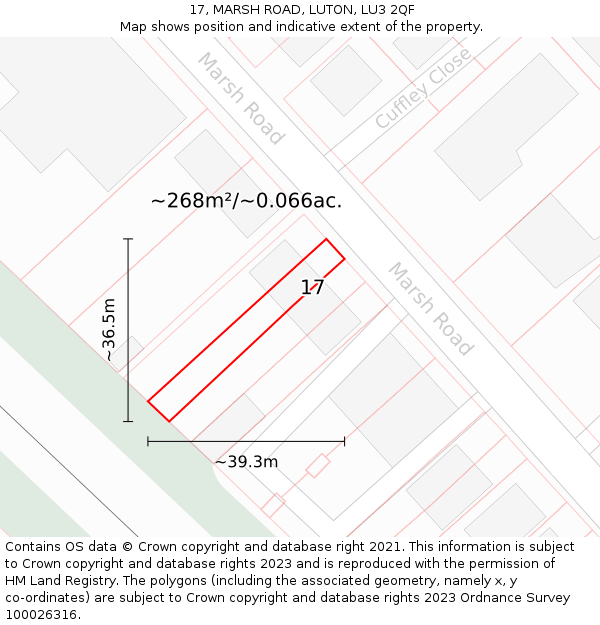 17, MARSH ROAD, LUTON, LU3 2QF: Plot and title map