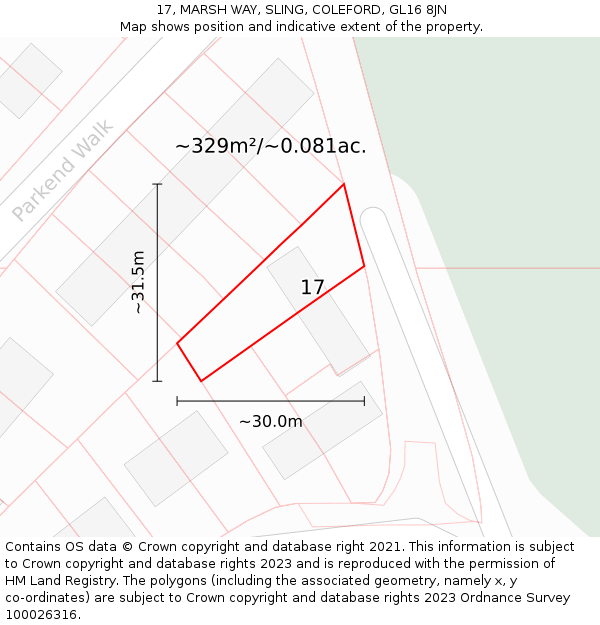 17, MARSH WAY, SLING, COLEFORD, GL16 8JN: Plot and title map