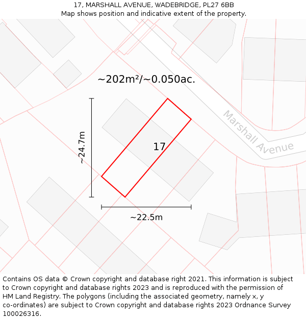 17, MARSHALL AVENUE, WADEBRIDGE, PL27 6BB: Plot and title map