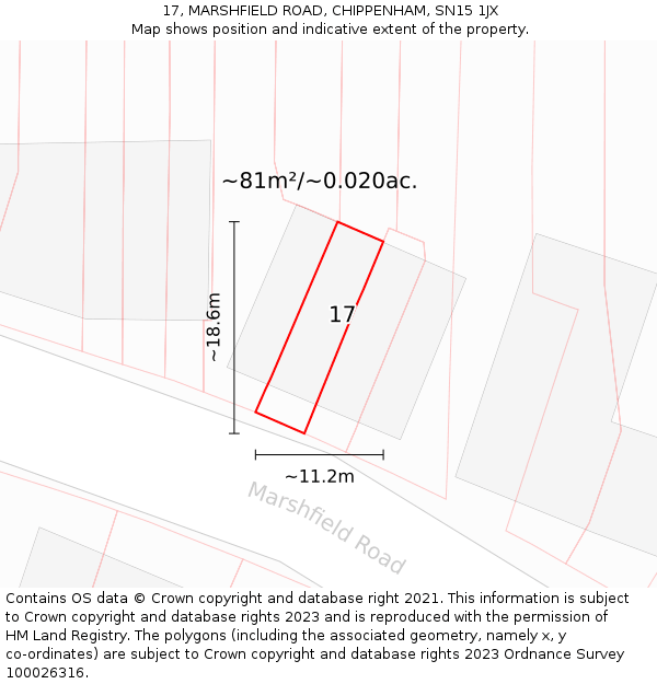 17, MARSHFIELD ROAD, CHIPPENHAM, SN15 1JX: Plot and title map