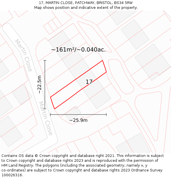 17, MARTIN CLOSE, PATCHWAY, BRISTOL, BS34 5RW: Plot and title map
