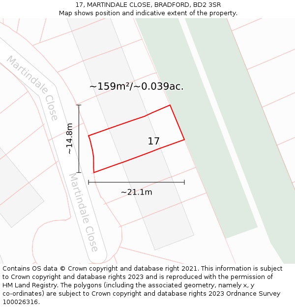 17, MARTINDALE CLOSE, BRADFORD, BD2 3SR: Plot and title map