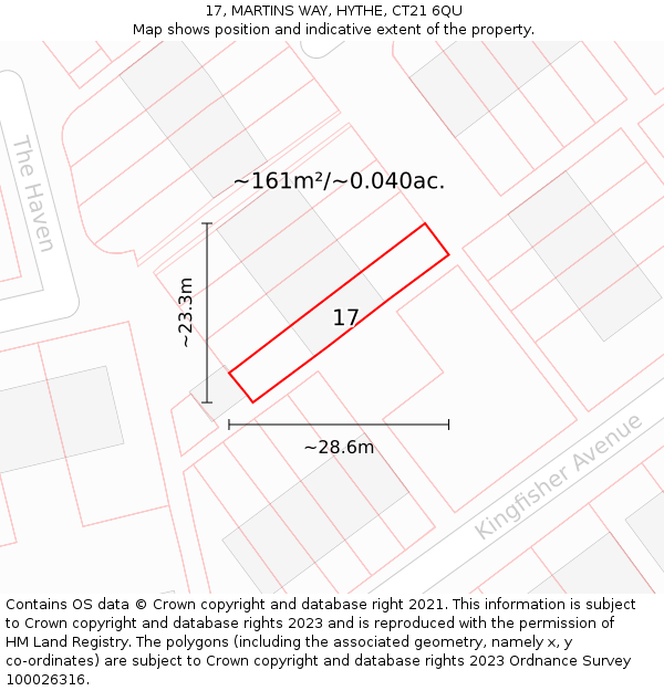 17, MARTINS WAY, HYTHE, CT21 6QU: Plot and title map