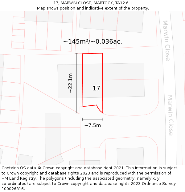 17, MARWIN CLOSE, MARTOCK, TA12 6HJ: Plot and title map