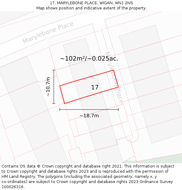 17, MARYLEBONE PLACE, WIGAN, WN1 2NS: Plot and title map