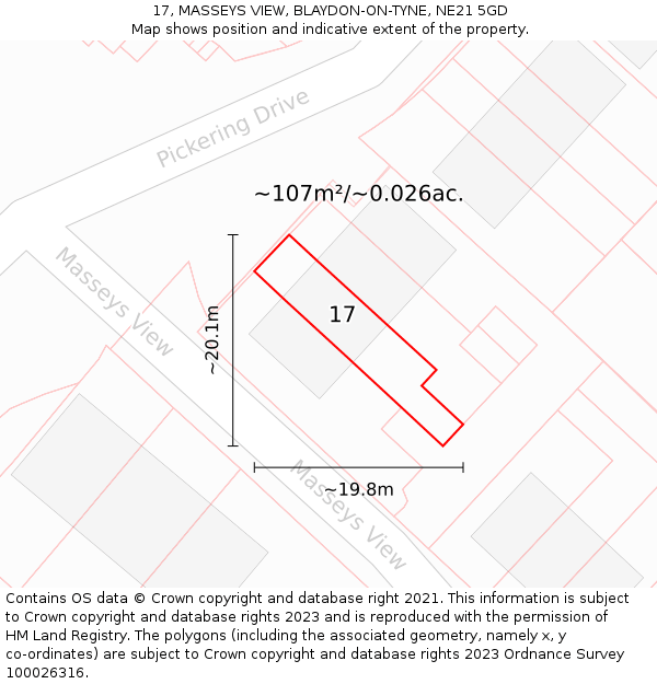 17, MASSEYS VIEW, BLAYDON-ON-TYNE, NE21 5GD: Plot and title map