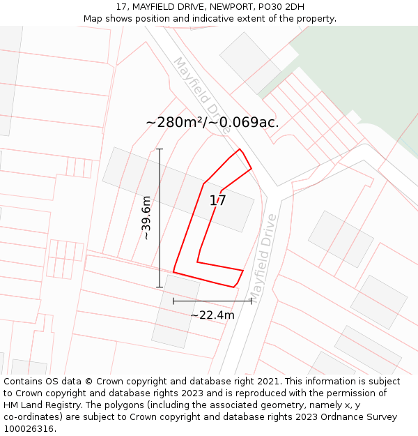 17, MAYFIELD DRIVE, NEWPORT, PO30 2DH: Plot and title map