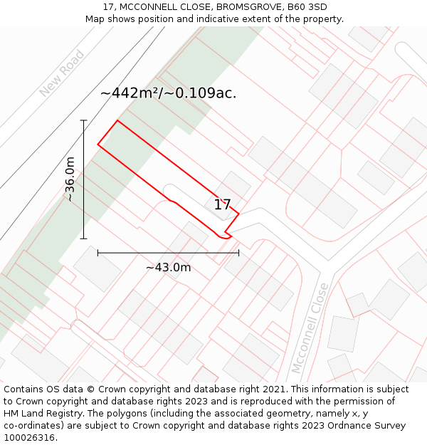 17, MCCONNELL CLOSE, BROMSGROVE, B60 3SD: Plot and title map