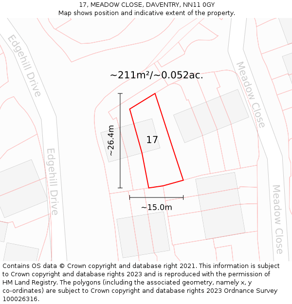 17, MEADOW CLOSE, DAVENTRY, NN11 0GY: Plot and title map