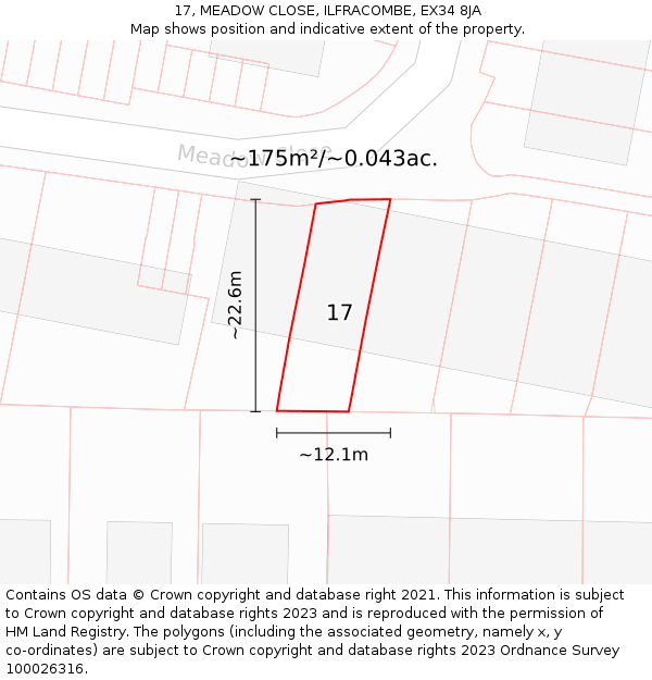 17, MEADOW CLOSE, ILFRACOMBE, EX34 8JA: Plot and title map