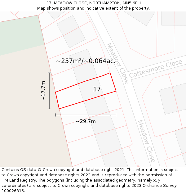 17, MEADOW CLOSE, NORTHAMPTON, NN5 6RH: Plot and title map