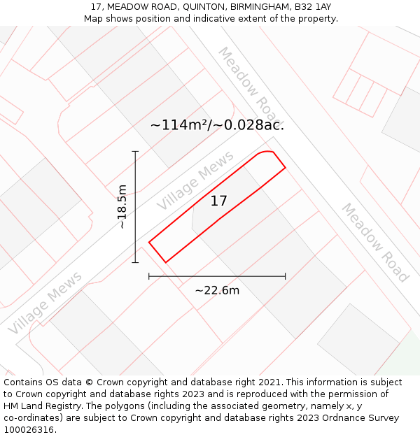 17, MEADOW ROAD, QUINTON, BIRMINGHAM, B32 1AY: Plot and title map
