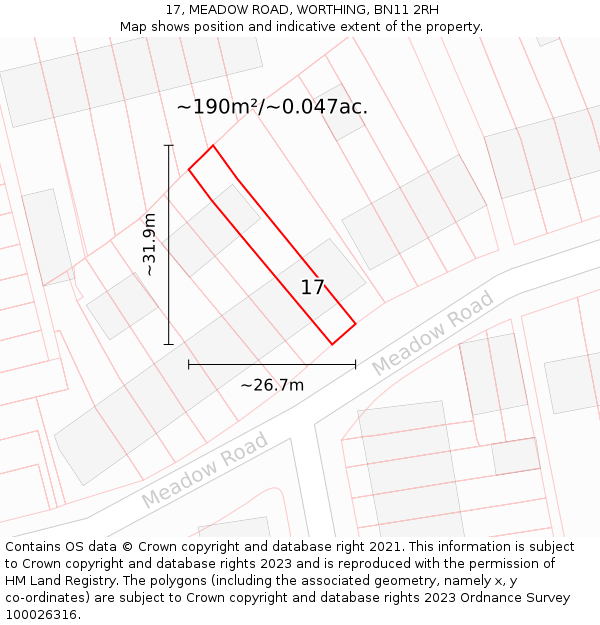 17, MEADOW ROAD, WORTHING, BN11 2RH: Plot and title map