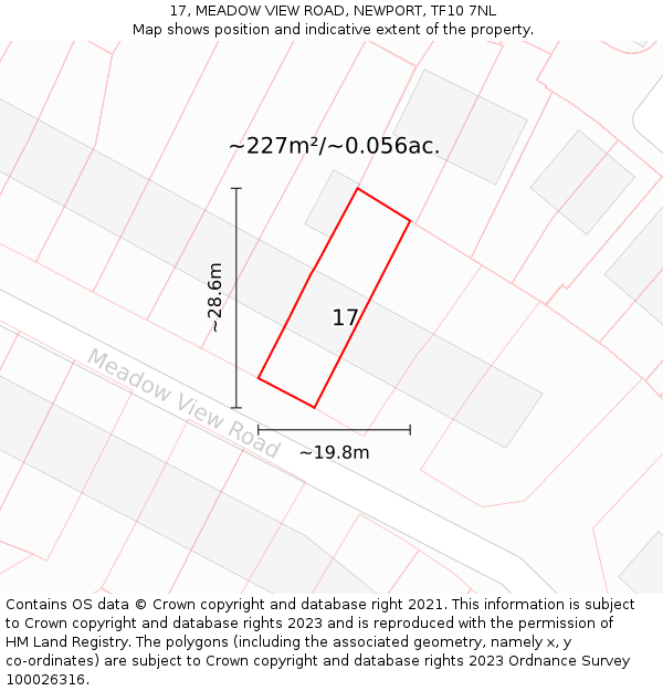 17, MEADOW VIEW ROAD, NEWPORT, TF10 7NL: Plot and title map