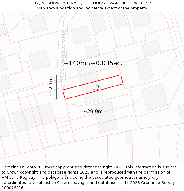 17, MEADOWGATE VALE, LOFTHOUSE, WAKEFIELD, WF3 3SP: Plot and title map