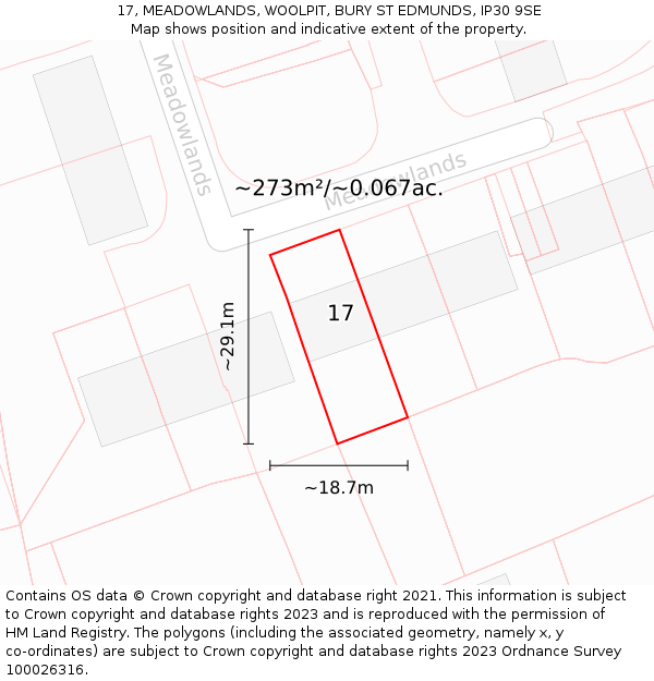17, MEADOWLANDS, WOOLPIT, BURY ST EDMUNDS, IP30 9SE: Plot and title map