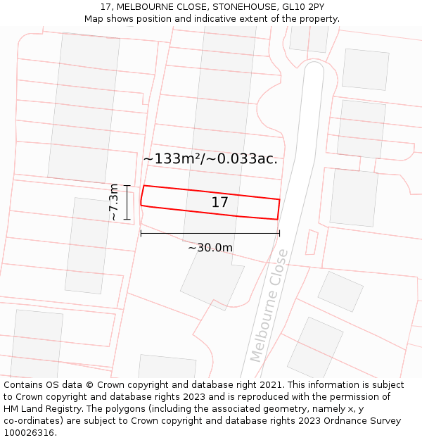 17, MELBOURNE CLOSE, STONEHOUSE, GL10 2PY: Plot and title map
