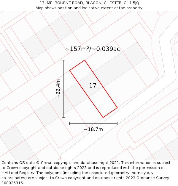 17, MELBOURNE ROAD, BLACON, CHESTER, CH1 5JQ: Plot and title map