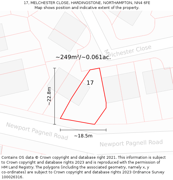 17, MELCHESTER CLOSE, HARDINGSTONE, NORTHAMPTON, NN4 6FE: Plot and title map