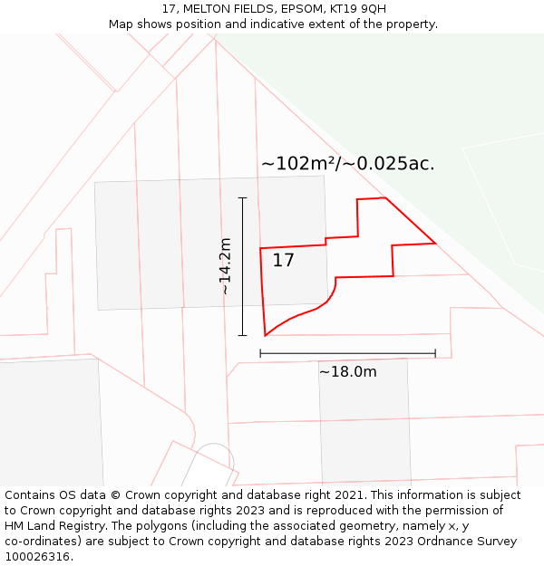 17, MELTON FIELDS, EPSOM, KT19 9QH: Plot and title map