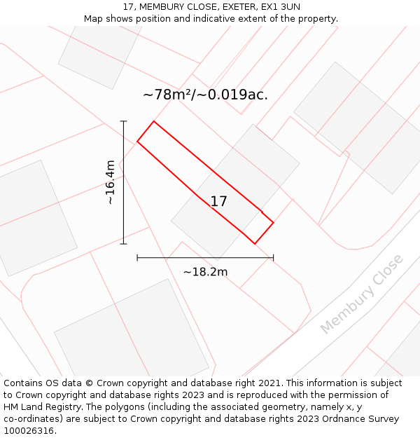 17, MEMBURY CLOSE, EXETER, EX1 3UN: Plot and title map