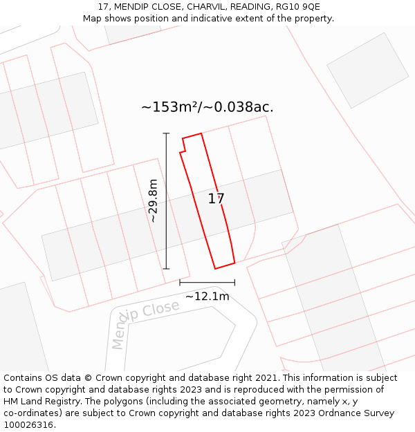 17, MENDIP CLOSE, CHARVIL, READING, RG10 9QE: Plot and title map
