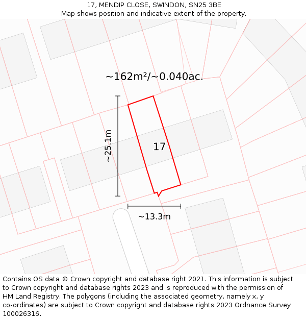 17, MENDIP CLOSE, SWINDON, SN25 3BE: Plot and title map