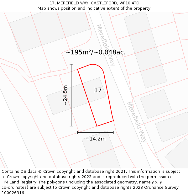 17, MEREFIELD WAY, CASTLEFORD, WF10 4TD: Plot and title map
