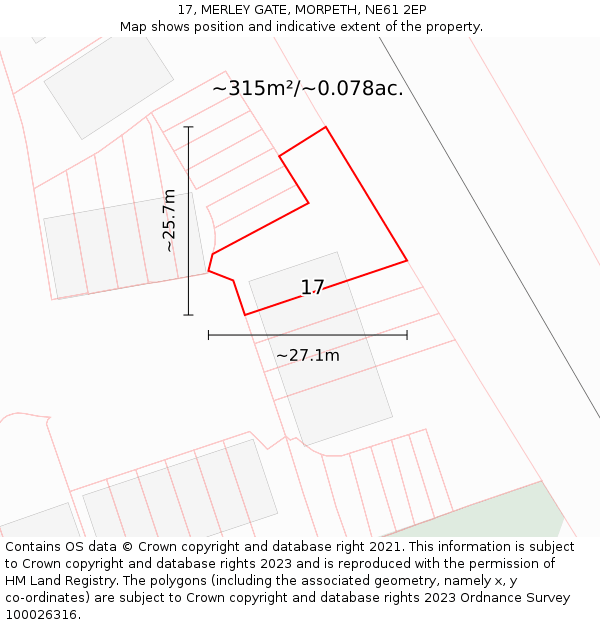 17, MERLEY GATE, MORPETH, NE61 2EP: Plot and title map