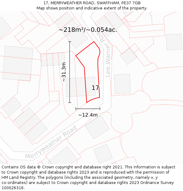 17, MERRYWEATHER ROAD, SWAFFHAM, PE37 7GB: Plot and title map