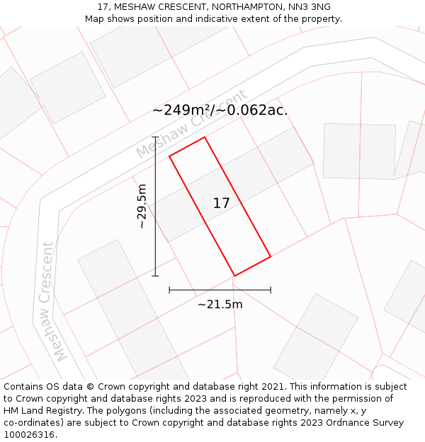 17, MESHAW CRESCENT, NORTHAMPTON, NN3 3NG: Plot and title map