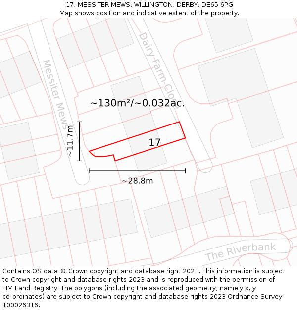 17, MESSITER MEWS, WILLINGTON, DERBY, DE65 6PG: Plot and title map