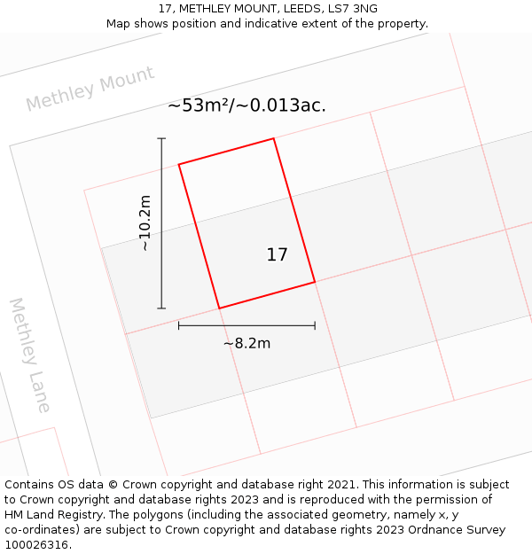 17, METHLEY MOUNT, LEEDS, LS7 3NG: Plot and title map