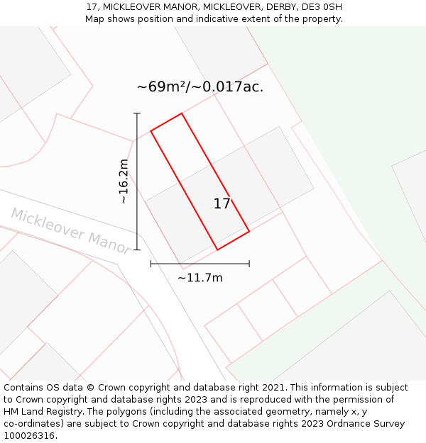 17, MICKLEOVER MANOR, MICKLEOVER, DERBY, DE3 0SH: Plot and title map