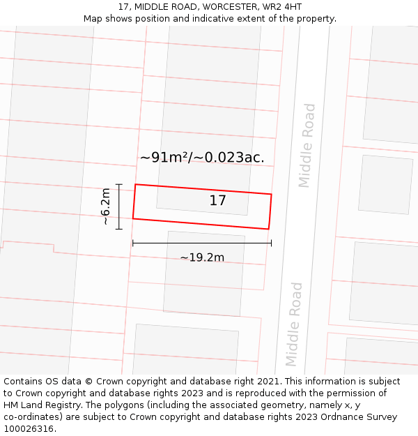 17, MIDDLE ROAD, WORCESTER, WR2 4HT: Plot and title map