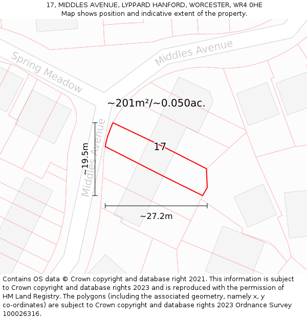 17, MIDDLES AVENUE, LYPPARD HANFORD, WORCESTER, WR4 0HE: Plot and title map