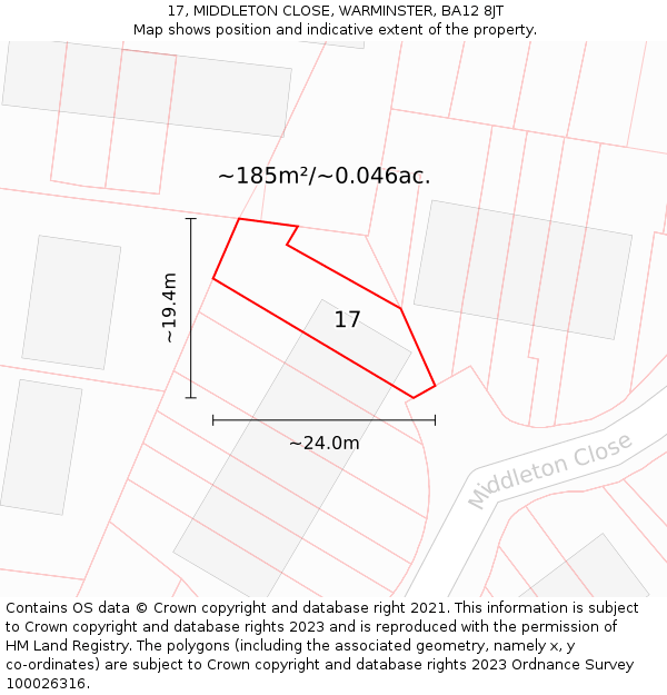 17, MIDDLETON CLOSE, WARMINSTER, BA12 8JT: Plot and title map
