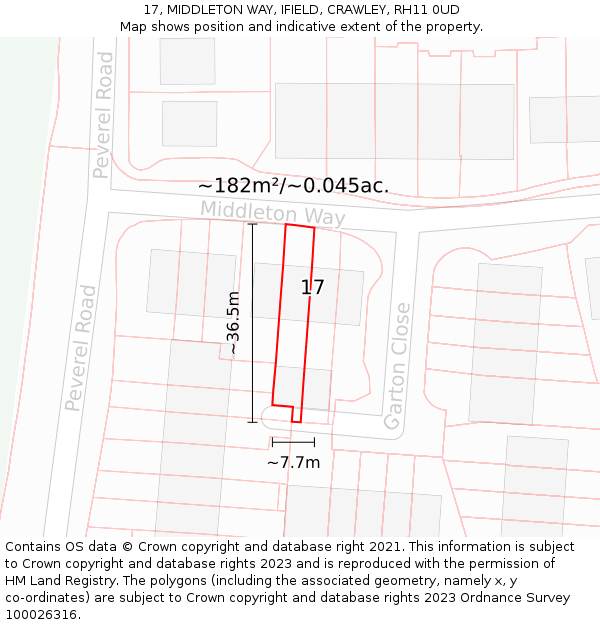 17, MIDDLETON WAY, IFIELD, CRAWLEY, RH11 0UD: Plot and title map