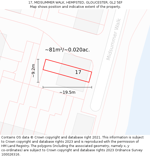 17, MIDSUMMER WALK, HEMPSTED, GLOUCESTER, GL2 5EF: Plot and title map