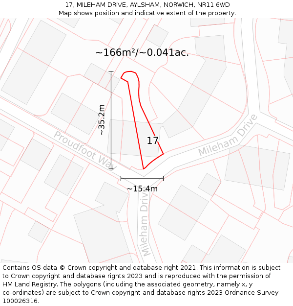 17, MILEHAM DRIVE, AYLSHAM, NORWICH, NR11 6WD: Plot and title map