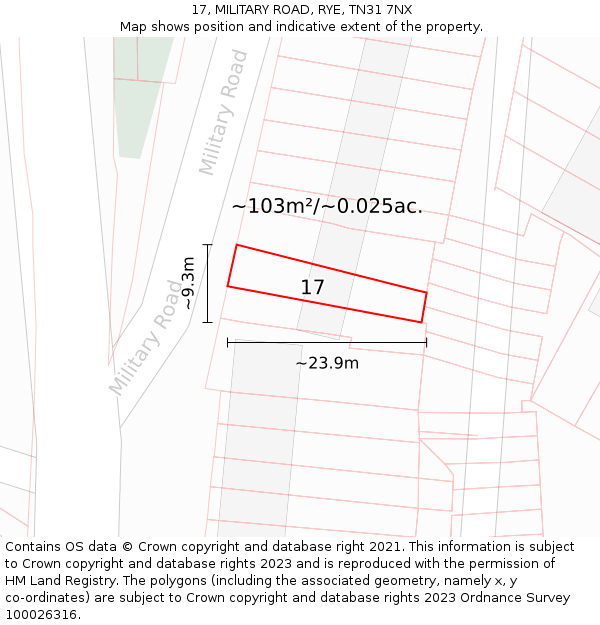 17, MILITARY ROAD, RYE, TN31 7NX: Plot and title map